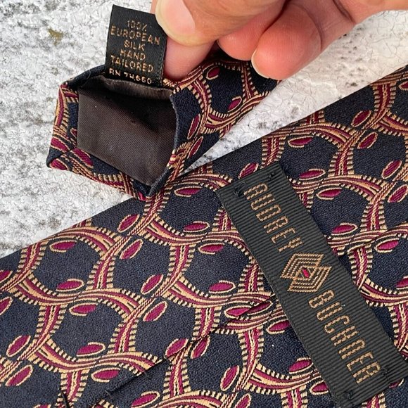 Audrey Buckner Men Tie Brown Europian Silk Hand Tailored Classic Necktie - Picture 6 of 9